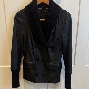 Mackage Black Leather Double-Breasted Jacket